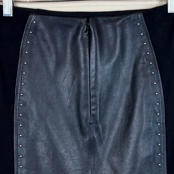 White House Black Market Black Genuine Leather Mini Pencil Skirt w/ Stud Accents - Picture 7 of 13